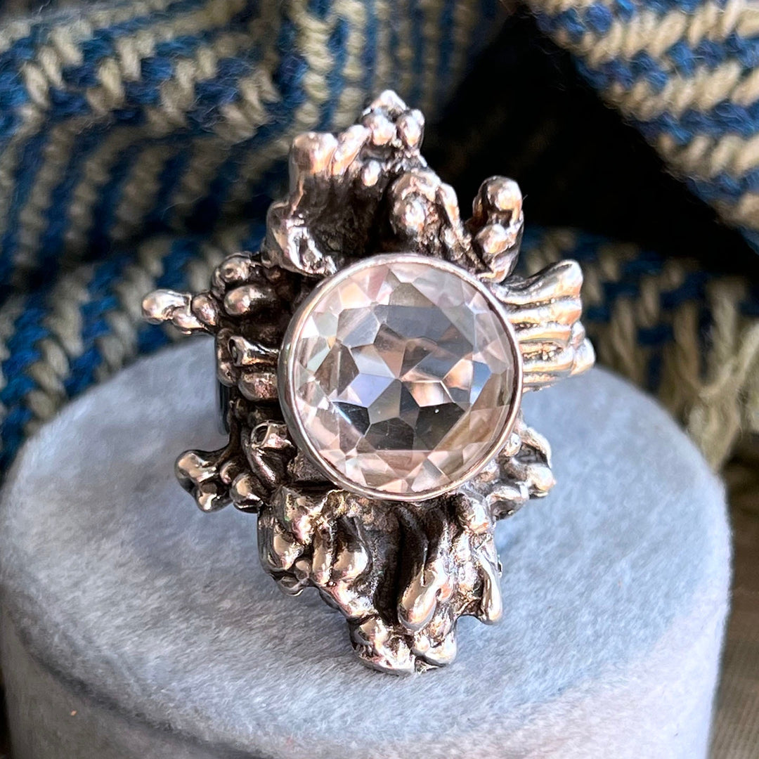 Vintage Finnish silver crystal ring by Pentti Sarpaneva