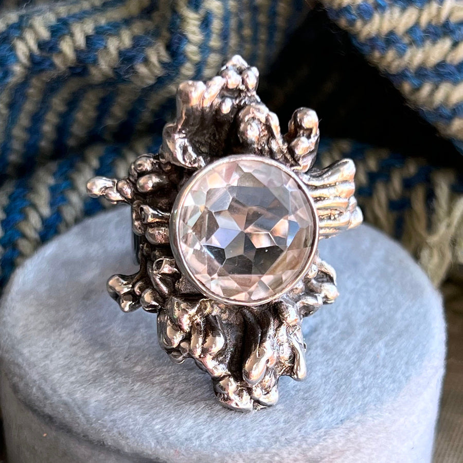 Vintage Finnish silver crystal ring by Pentti Sarpaneva