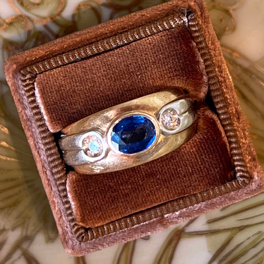 Vintage French Sapphire Diamond Gold Ring by Mellerio, c. 1940