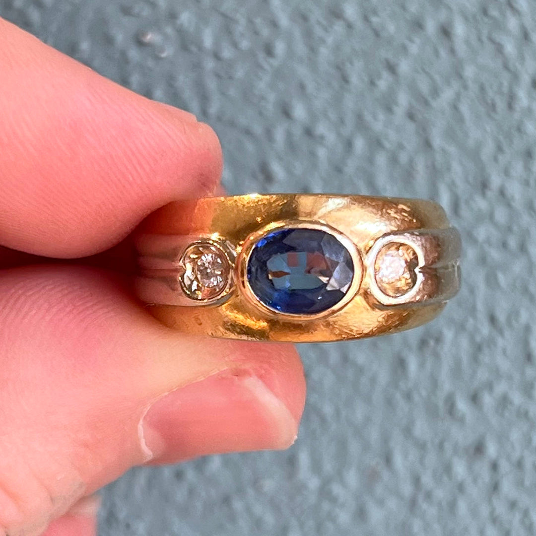 Vintage French Sapphire Diamond Gold Ring by Mellerio, c. 1940
