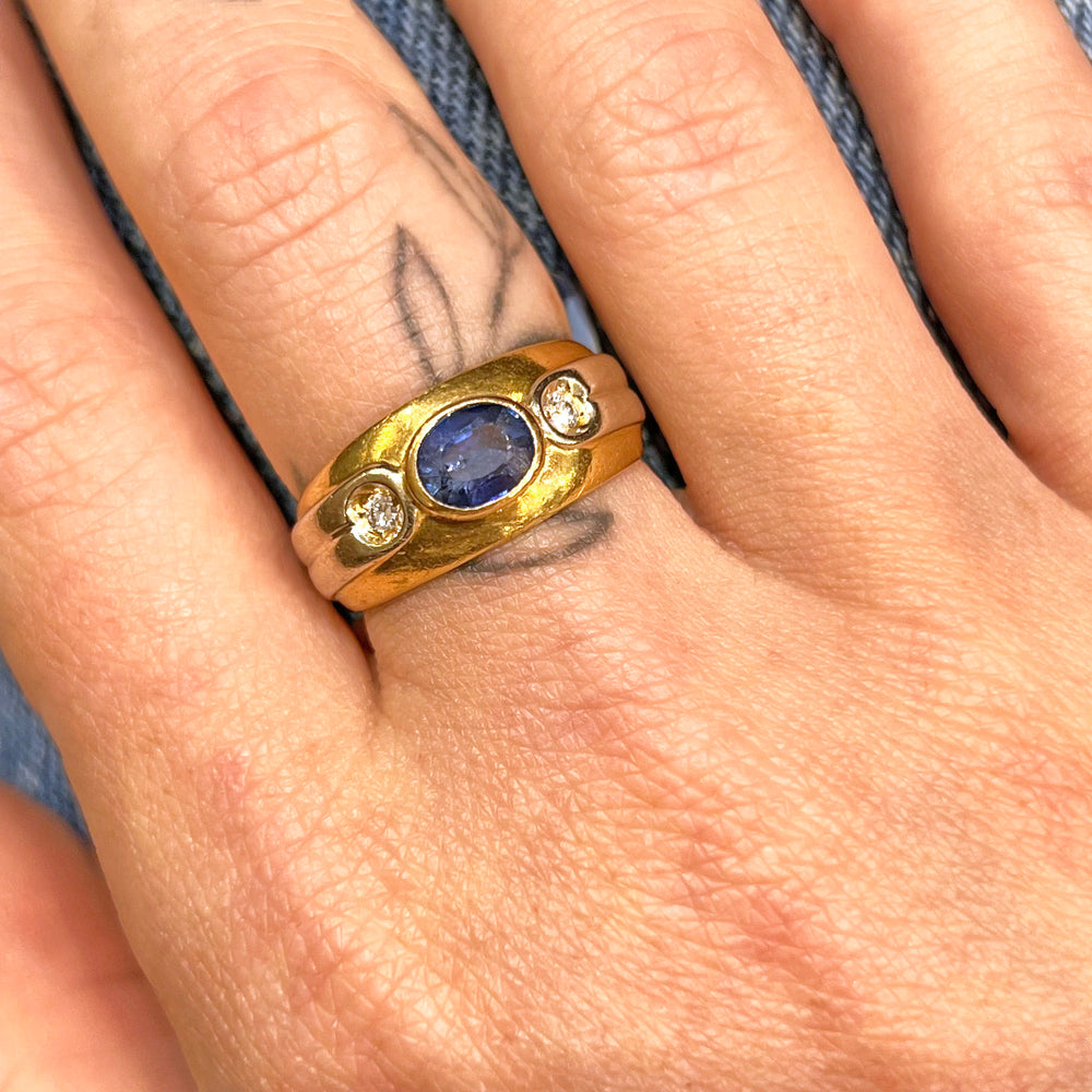 Vintage French Sapphire Diamond Gold Ring by Mellerio, c. 1940