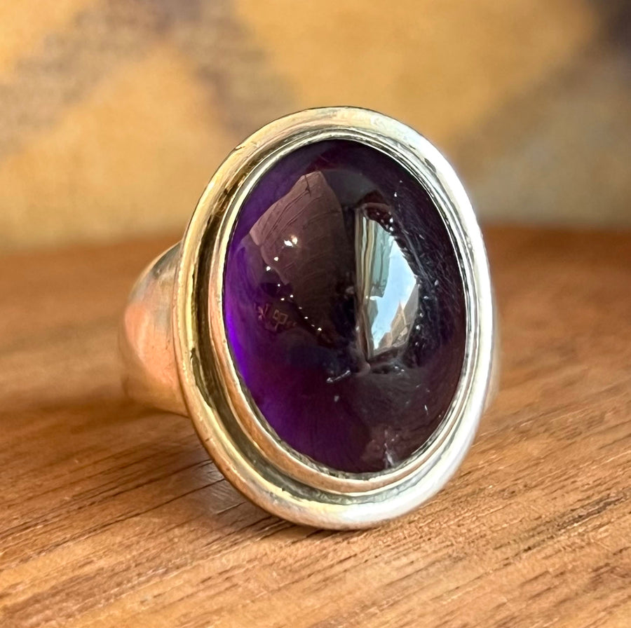 Vintage Georg Jensen Ring Sterling Silver Oval Amethyst, c.1950