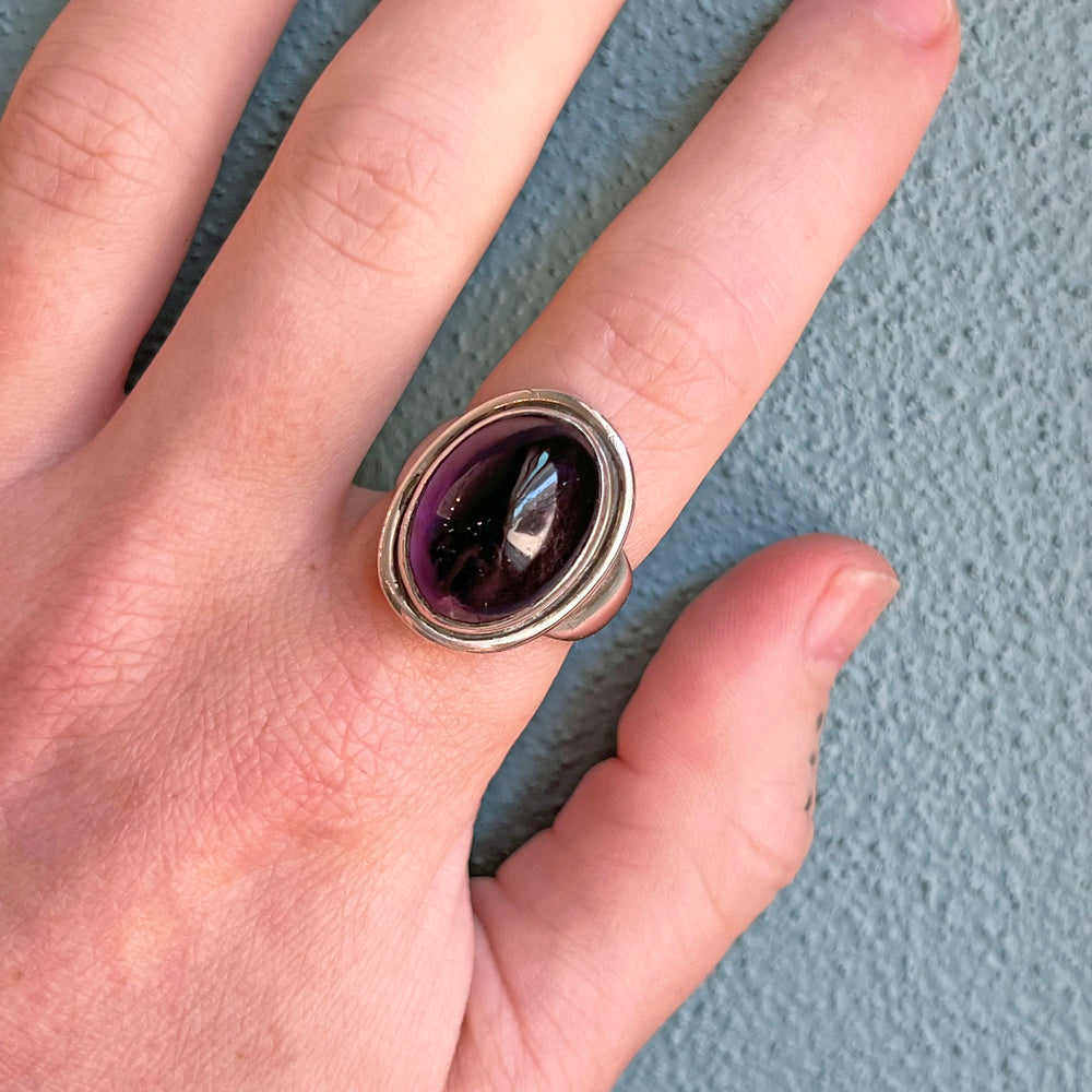 Vintage Georg Jensen Ring Sterling Silver Oval Amethyst, c.1950