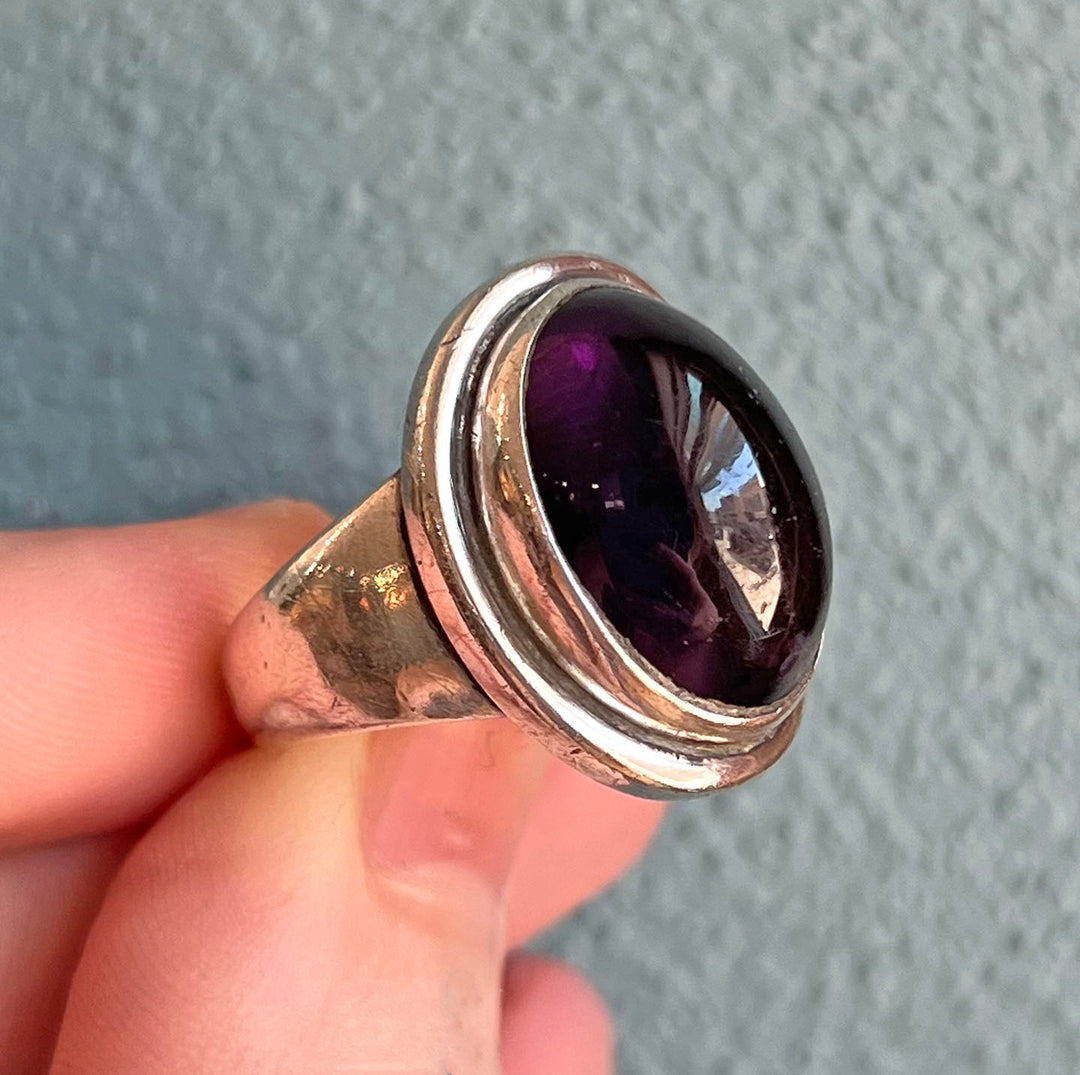 Vintage Georg Jensen Ring Sterling Silver Oval Amethyst, c.1950