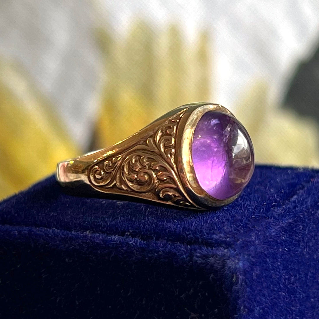 Vintage Gold Cabochon Amethyst Ring, 1976 London