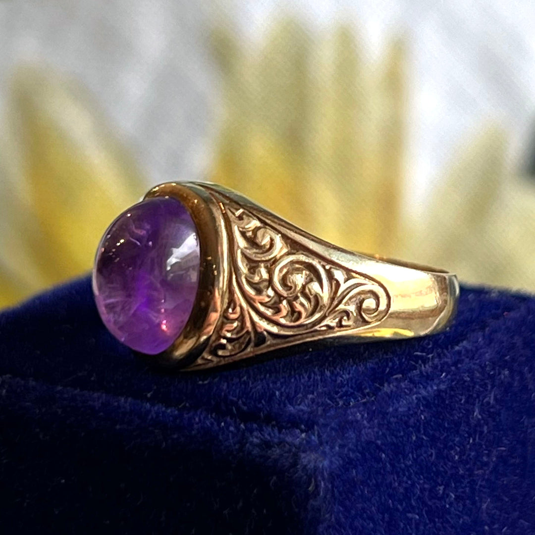 Vintage Gold Cabochon Amethyst Ring, 1976 London