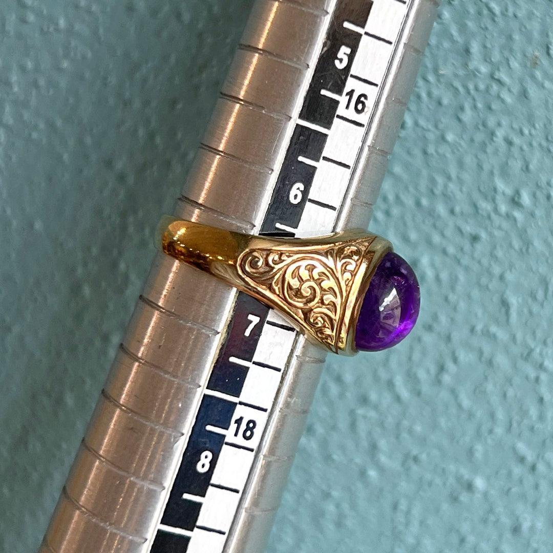 Vintage Gold Cabochon Amethyst Ring, 1976 London