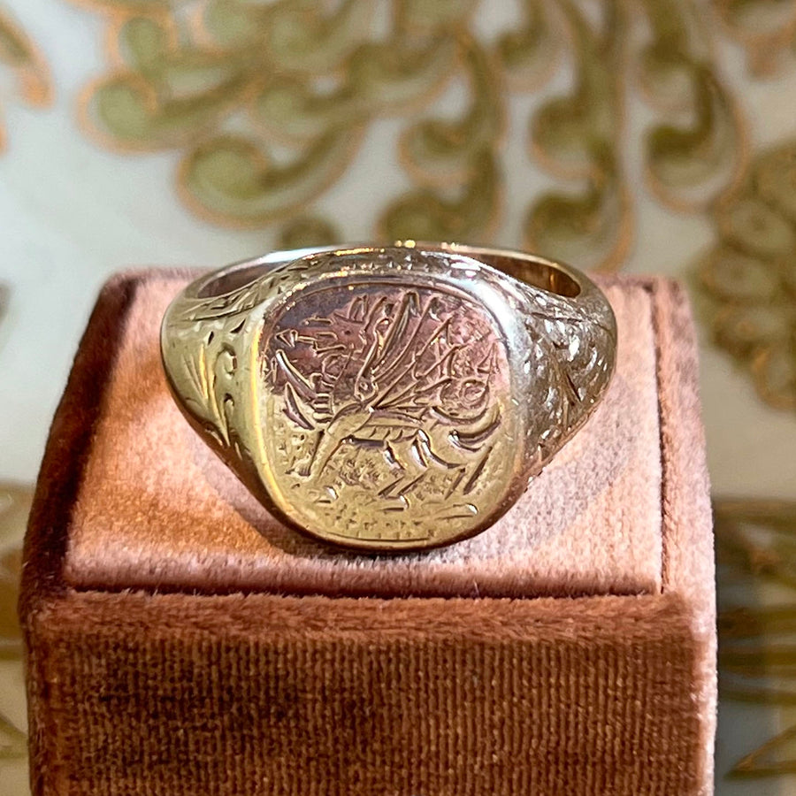 Vintage Gold Dragon Signet Ring, London 1990