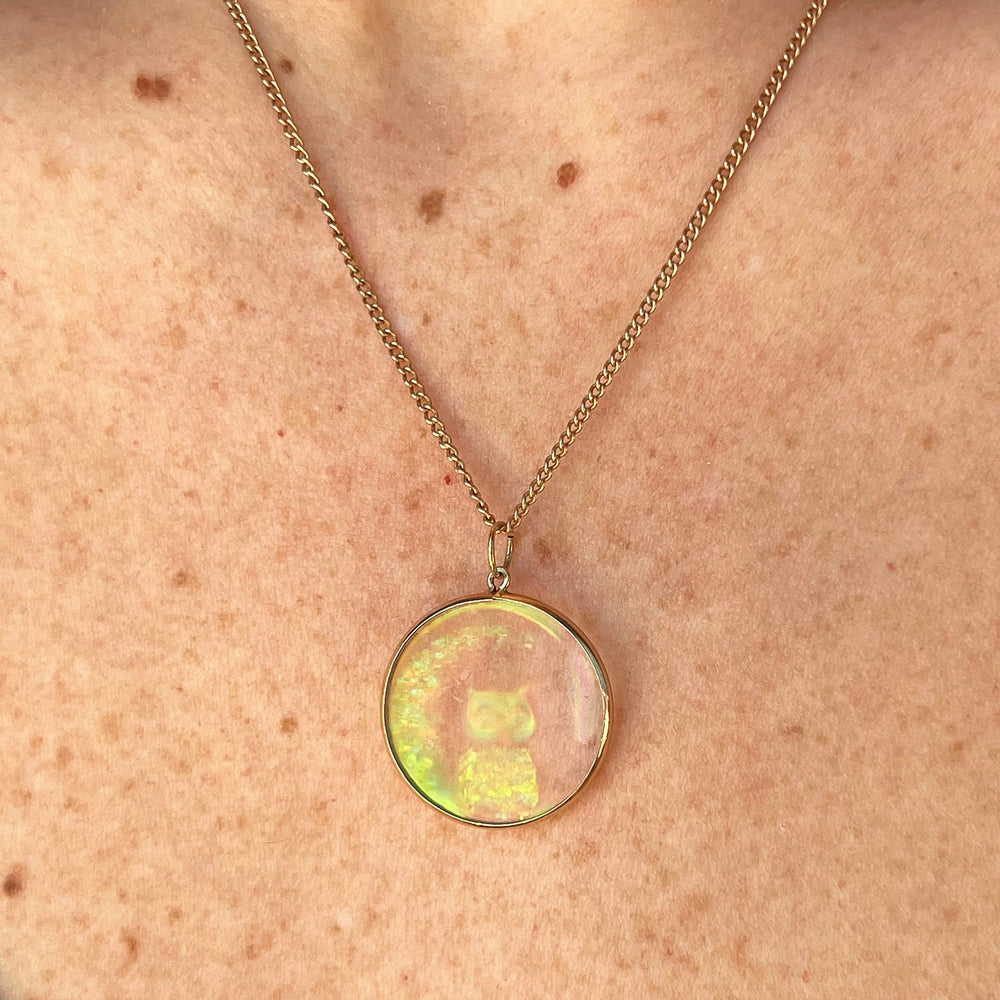 Vintage Gold Owl Holographic Pendant, c. 1980