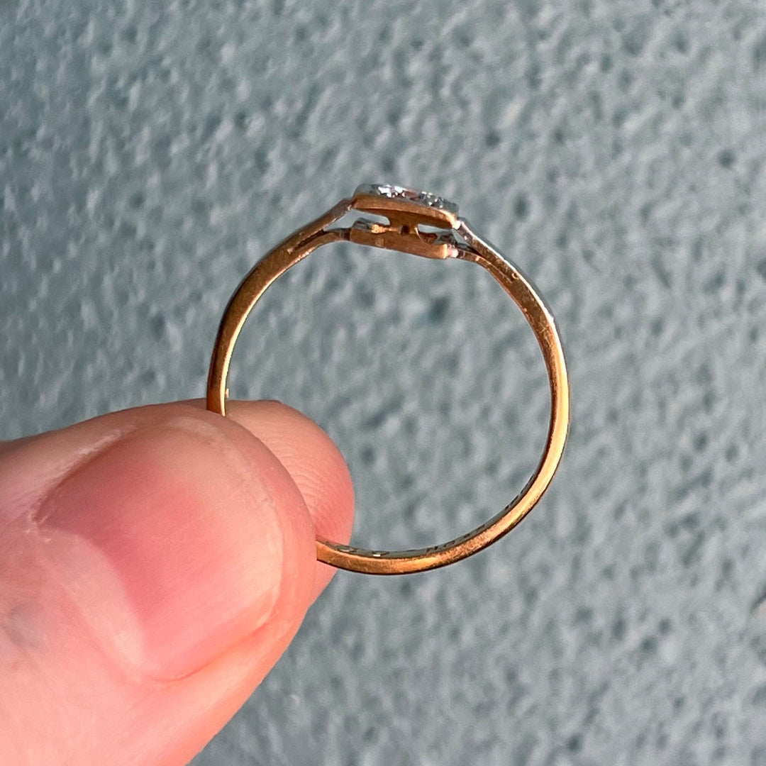 Side profile gold band platinum top ring