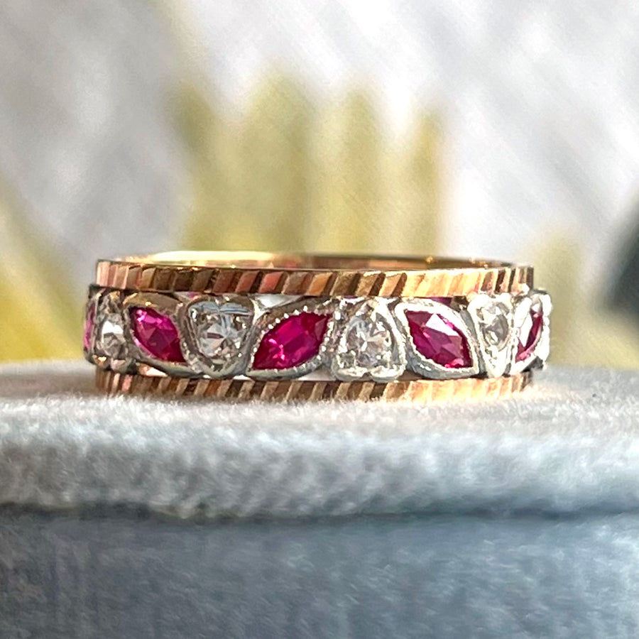 Vintage Gold Ruby Diamond Eternity Band Ring