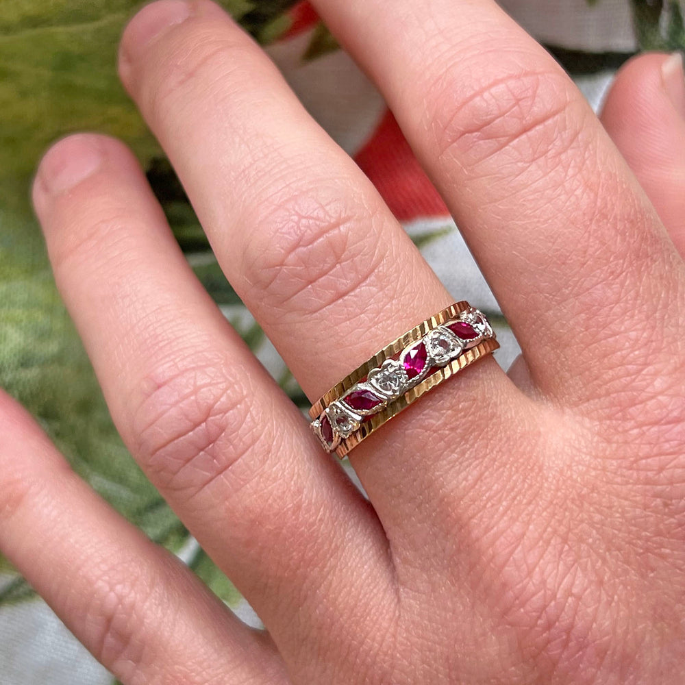 Vintage Gold Ruby Diamond Eternity Band Ring
