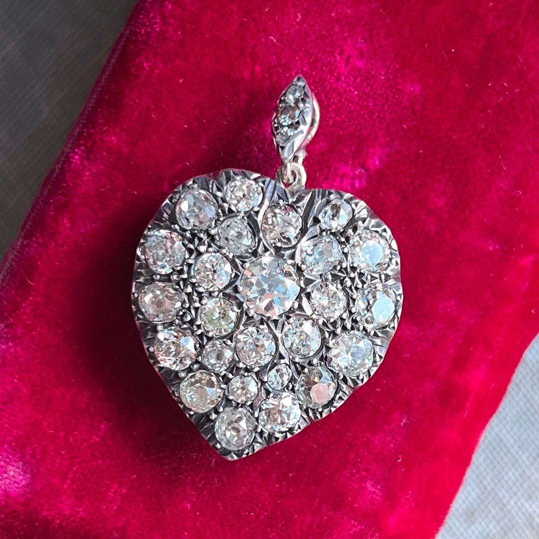 Vintage gold European cut diamond heart pendant