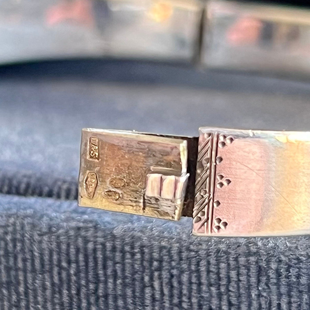 Vintage Hungarian Silver Turquoise Garnet Bangle Bracelet c. 1937–1966