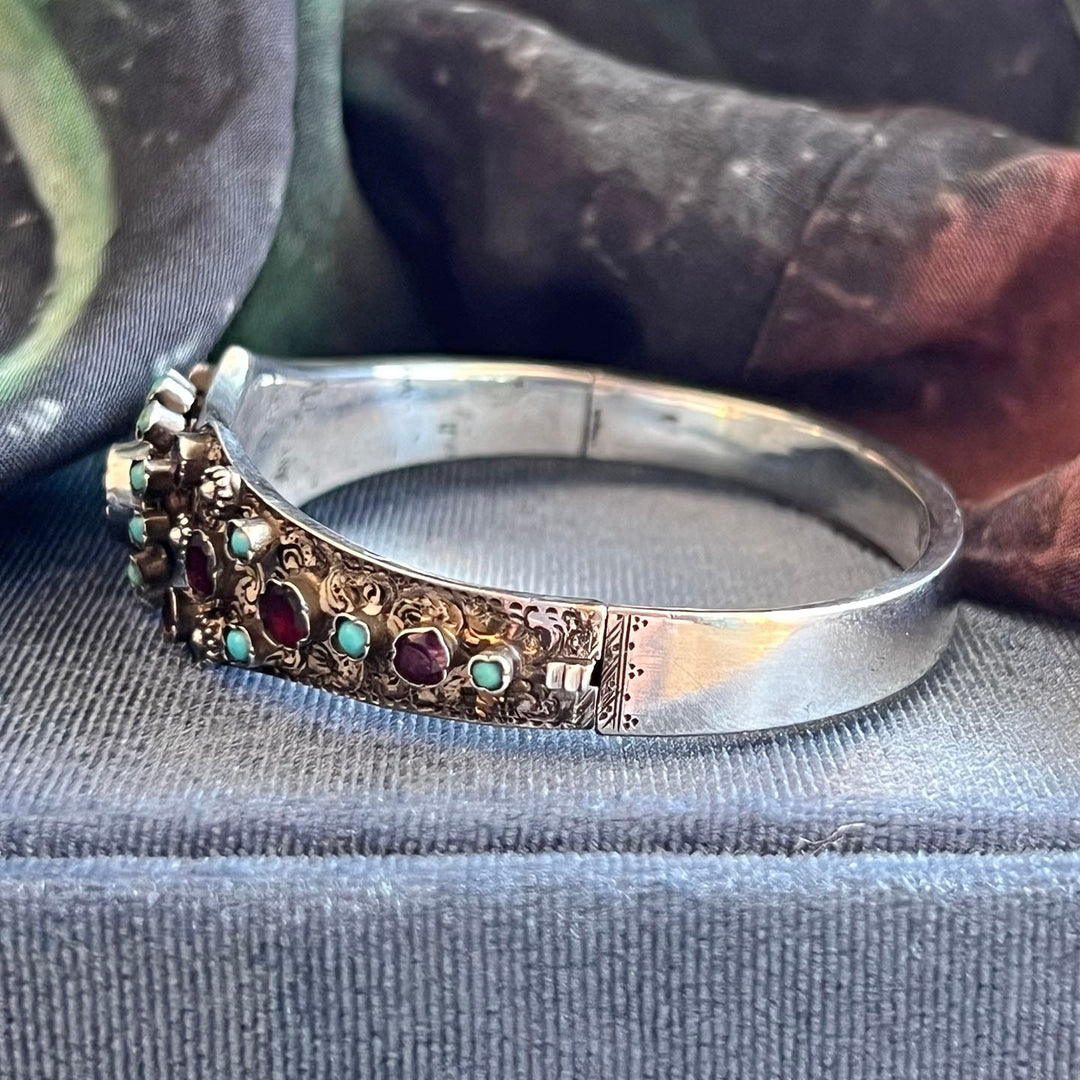 Antique Hungarian silver bracelet bold gemstone style