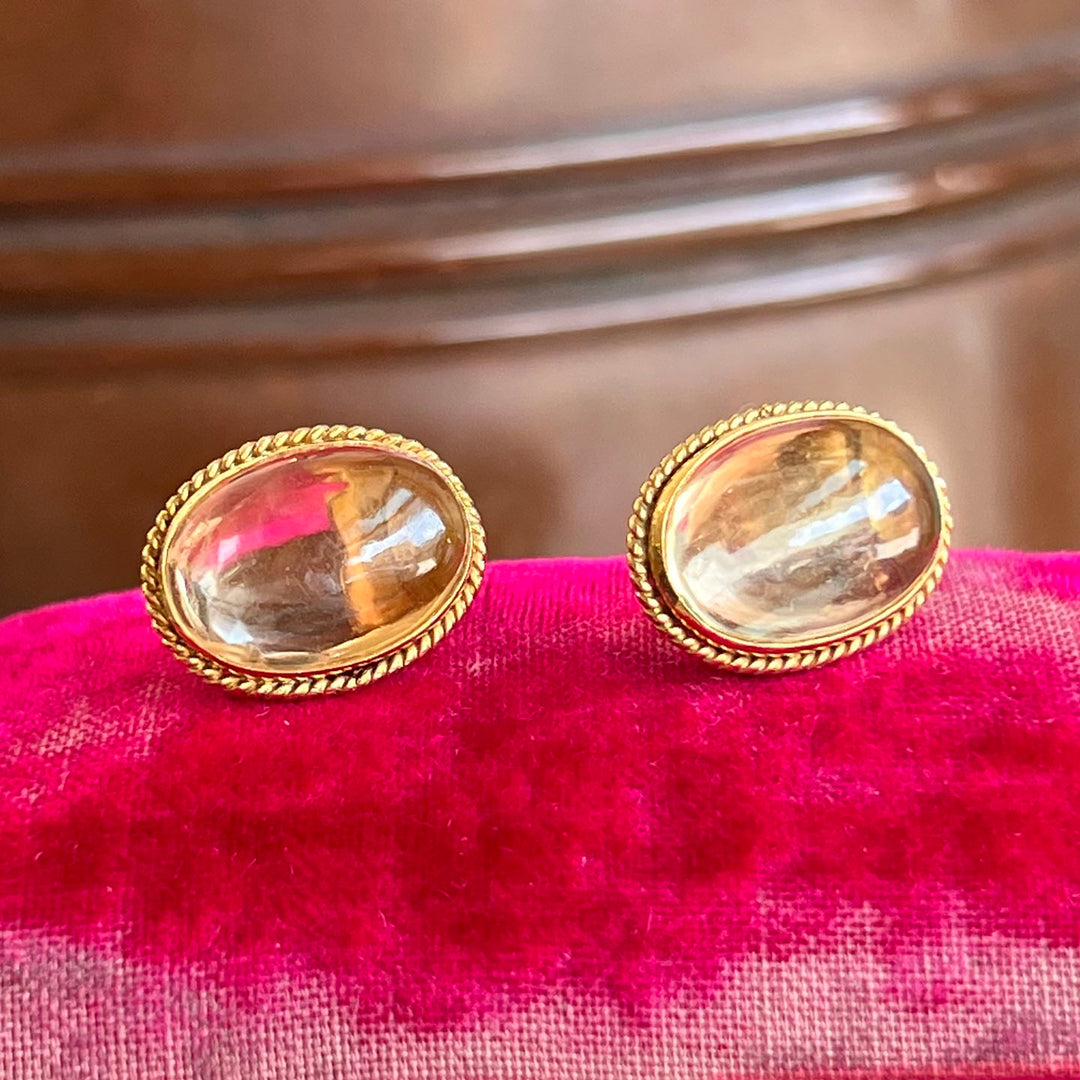 Vintage Mid Century 18k Gold Citrine Earrings , c. 1950