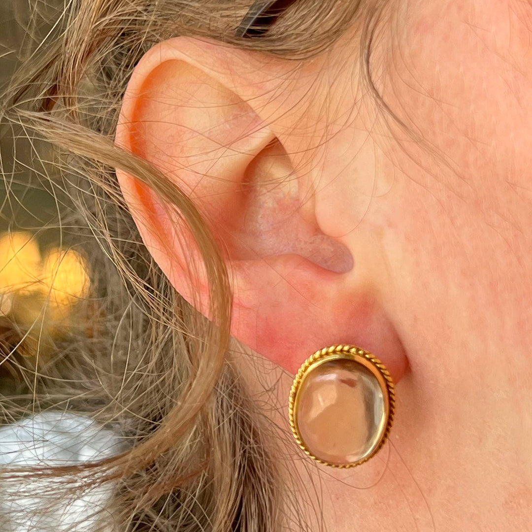 Vintage Mid Century 18k Gold Citrine Earrings , c. 1950