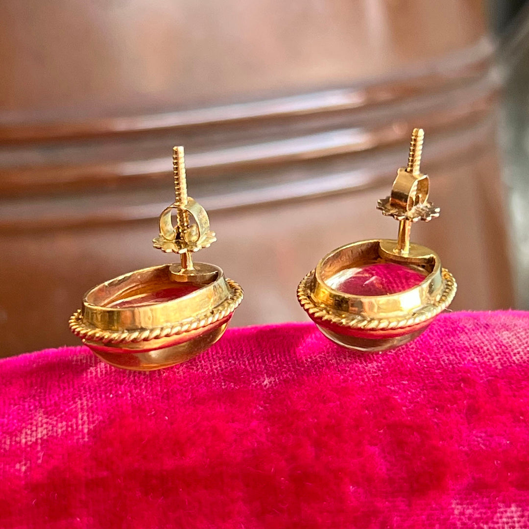 Vintage Mid Century 18k Gold Citrine Earrings , c. 1950