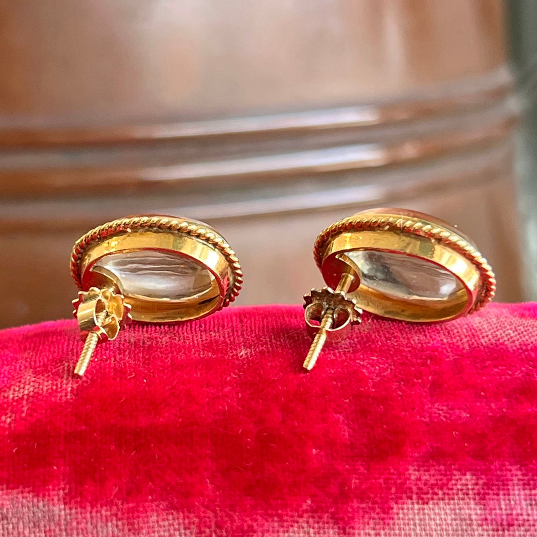 Vintage Mid Century 18k Gold Citrine Earrings , c. 1950