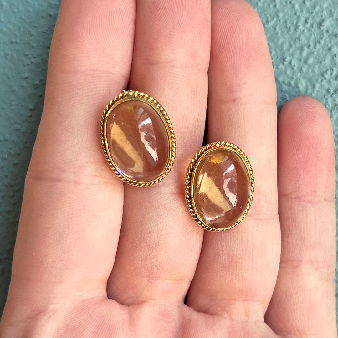 Vintage Mid Century 18k Gold Citrine Earrings , c. 1950