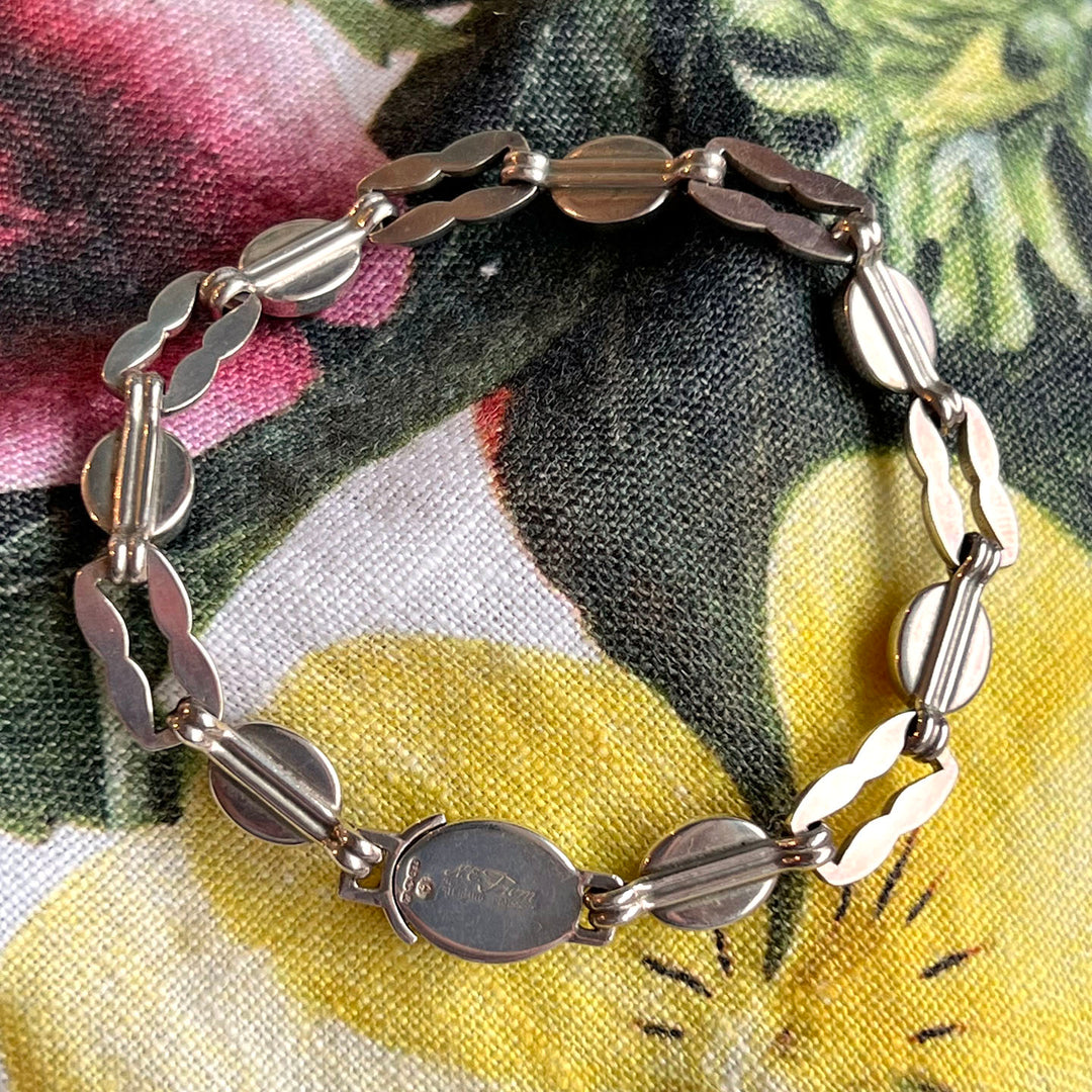 Vintage N.E. From Sterling Silver Amber Link Bracelet, Denmark 1986