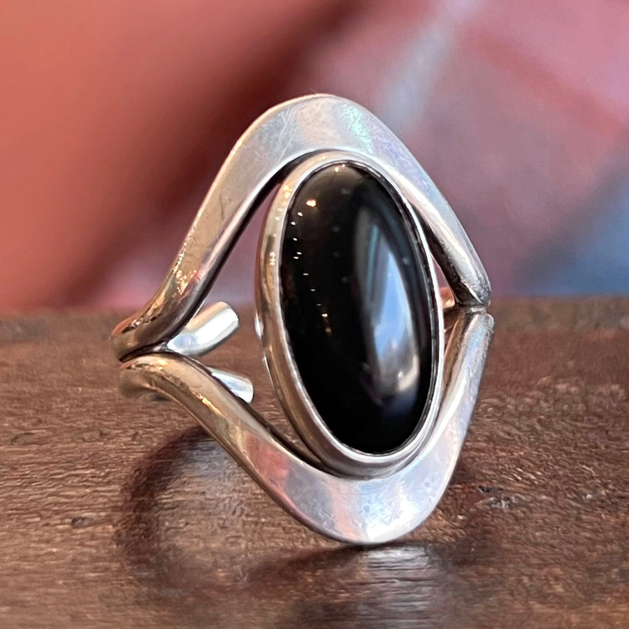 Vintage Onyx Mid-Century N.E. From Ring Sterling Silver, Denmark c.1950