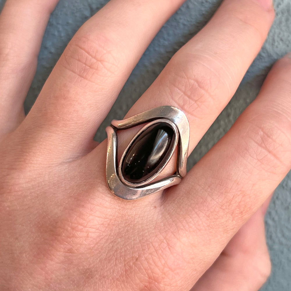 Vintage Onyx Mid-Century N.E. From Ring Sterling Silver, Denmark c.1950