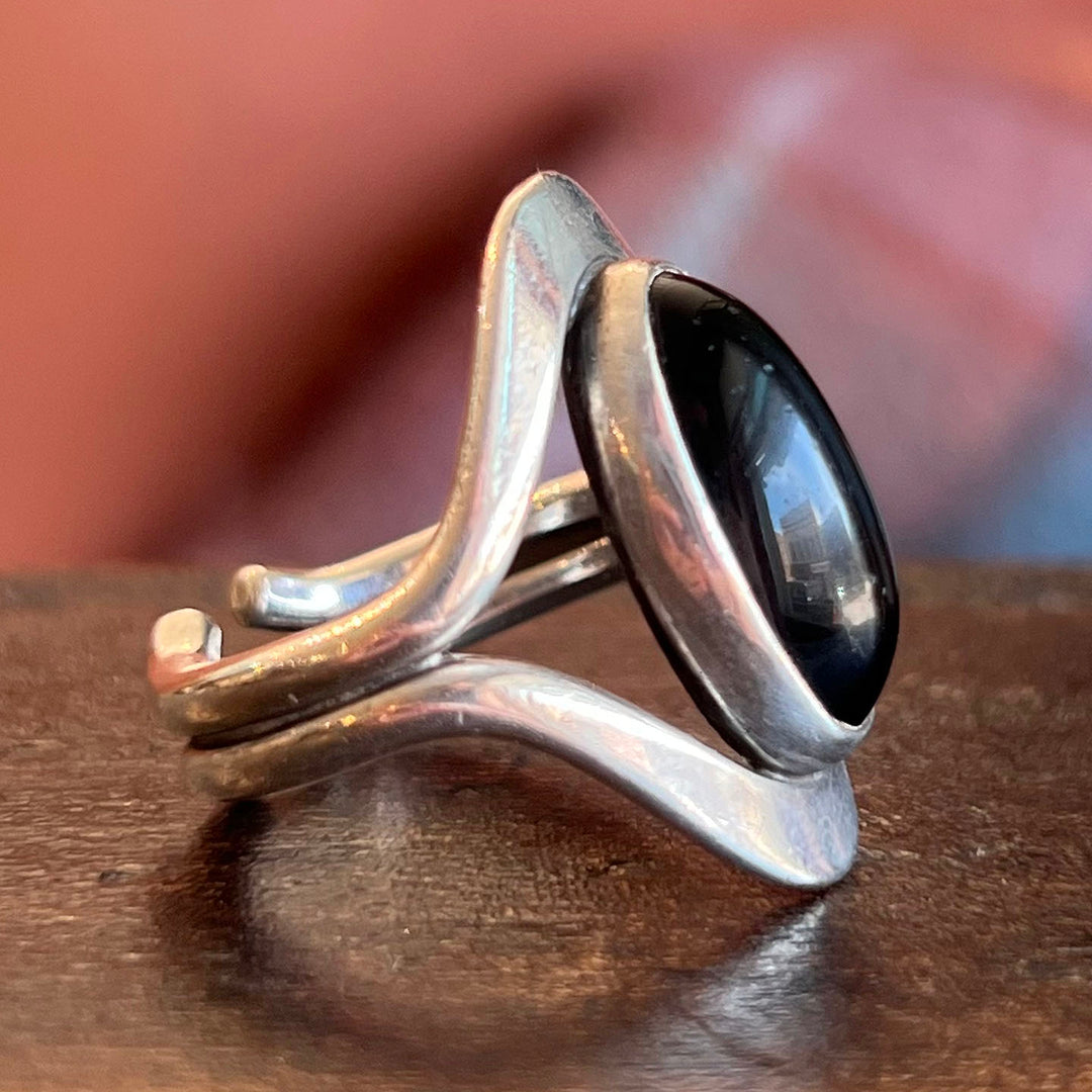 Vintage Onyx Mid-Century N.E. From Ring Sterling Silver, Denmark c.1950