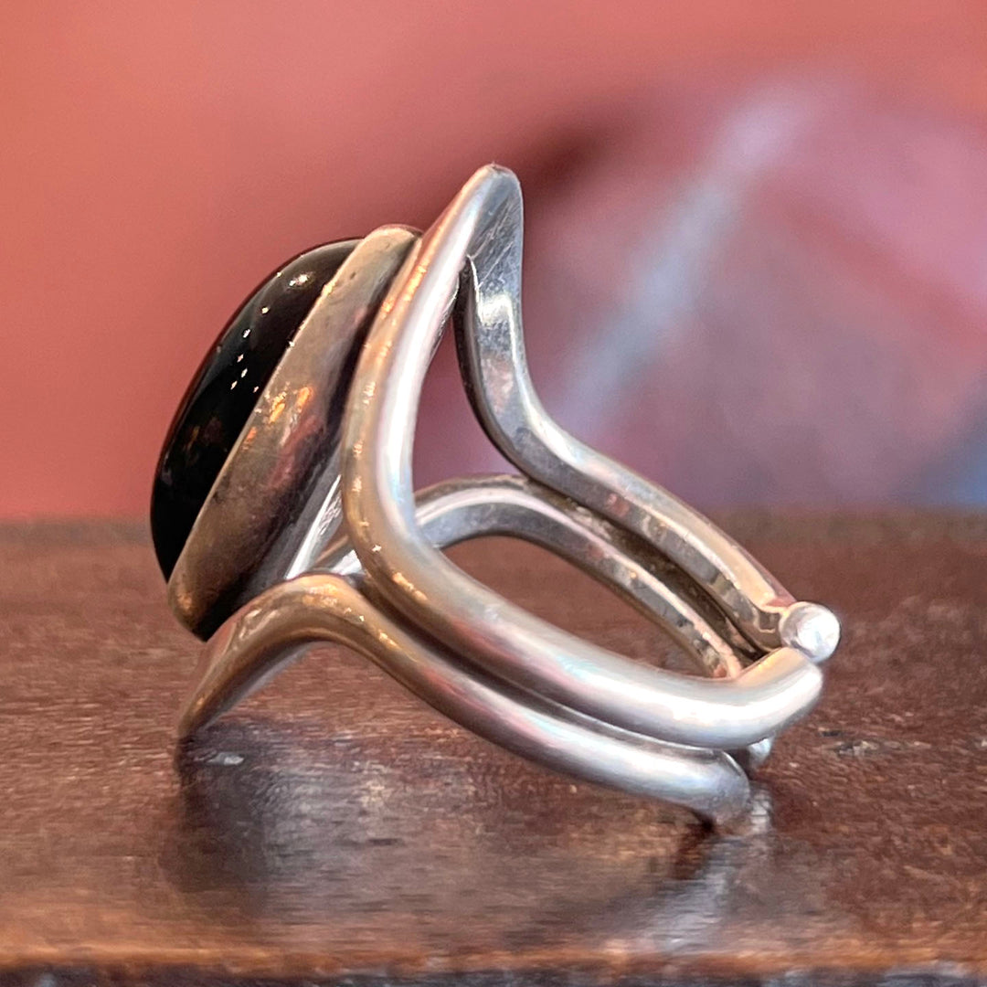 Vintage Onyx Mid-Century N.E. From Ring Sterling Silver, Denmark c.1950