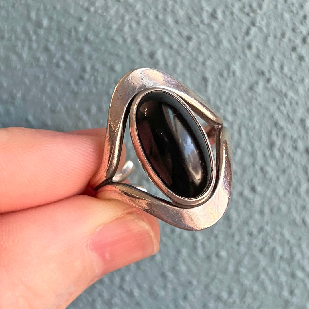 Vintage Onyx Mid-Century N.E. From Ring Sterling Silver, Denmark c.1950