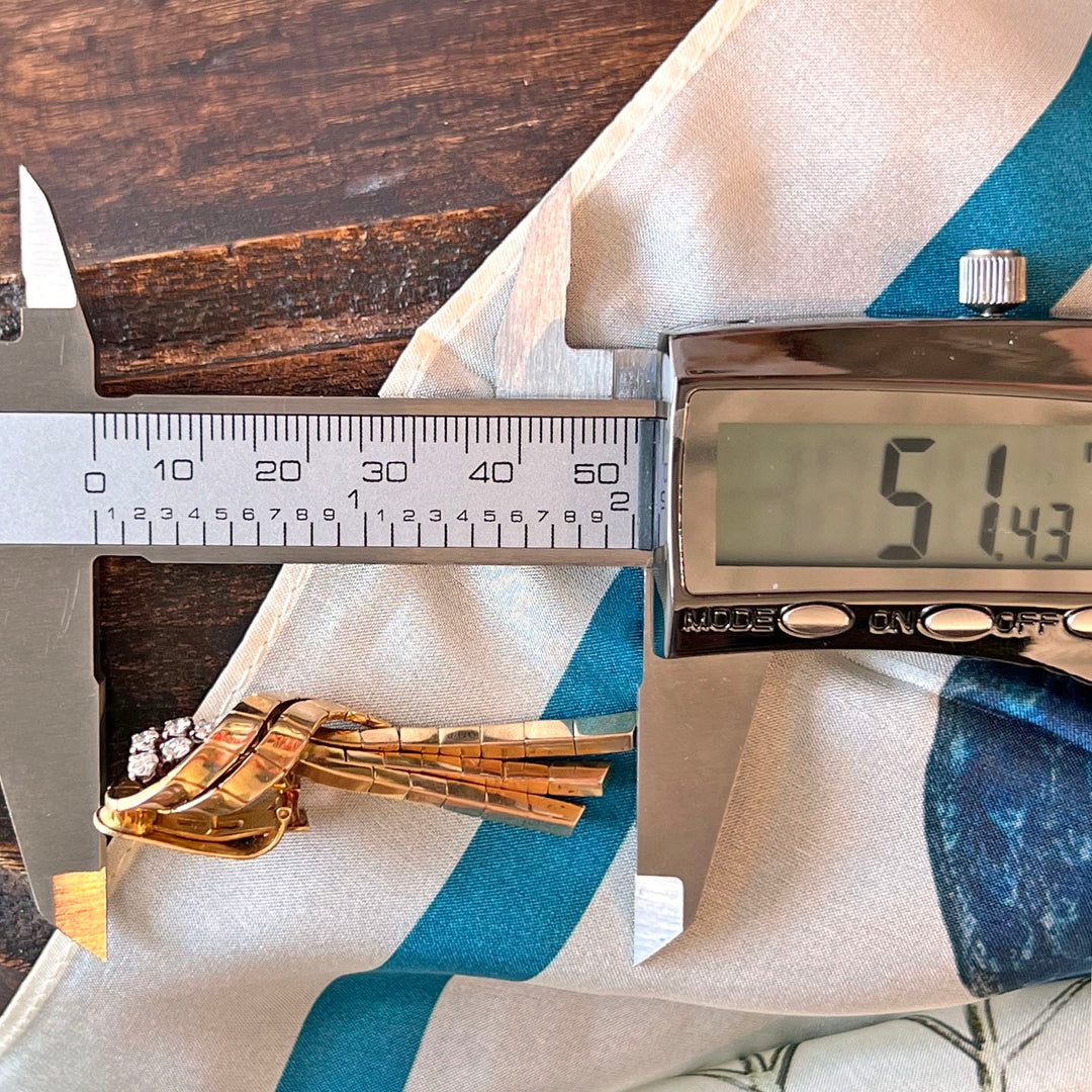 Vintage Retro Gold Earrings Diamond Ribbon, c. 1940