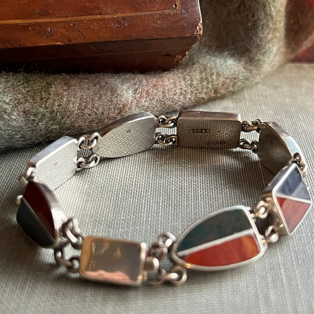 Vintage Scottish Agate Silver Bracelet, Birmingham 1937