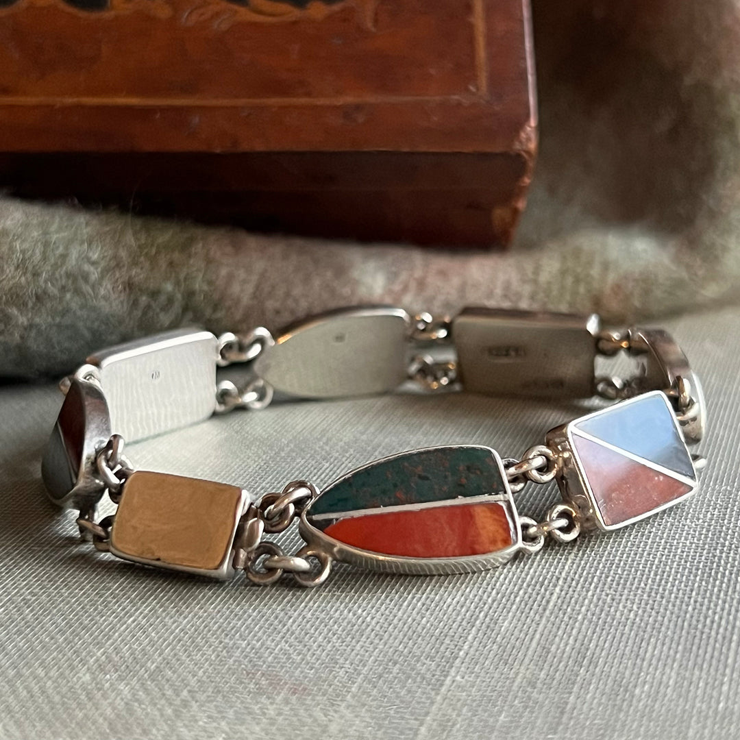 Vintage Scottish Agate Silver Bracelet, Birmingham 1937