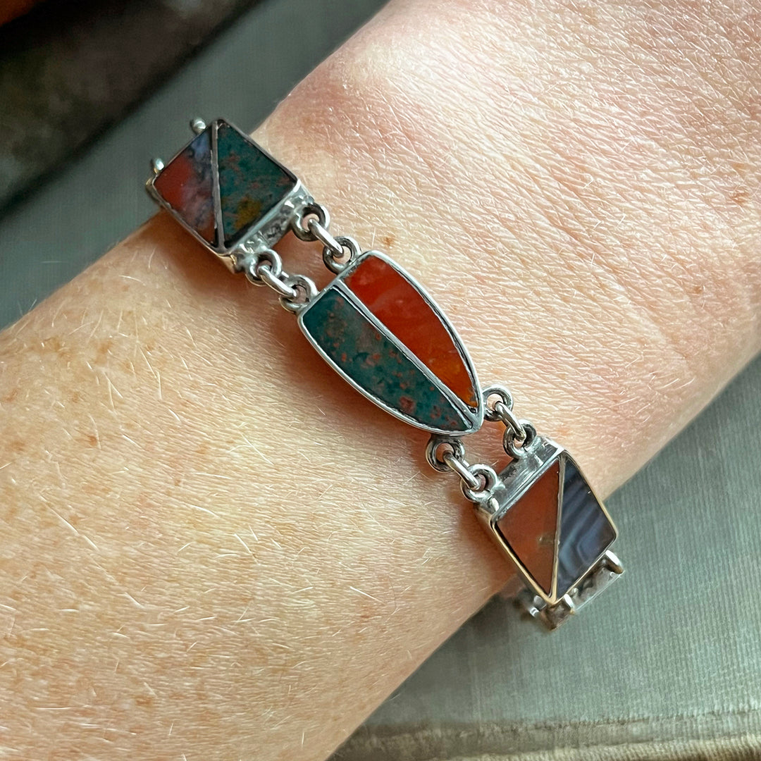 Vintage Scottish Agate Silver Bracelet, Birmingham 1937