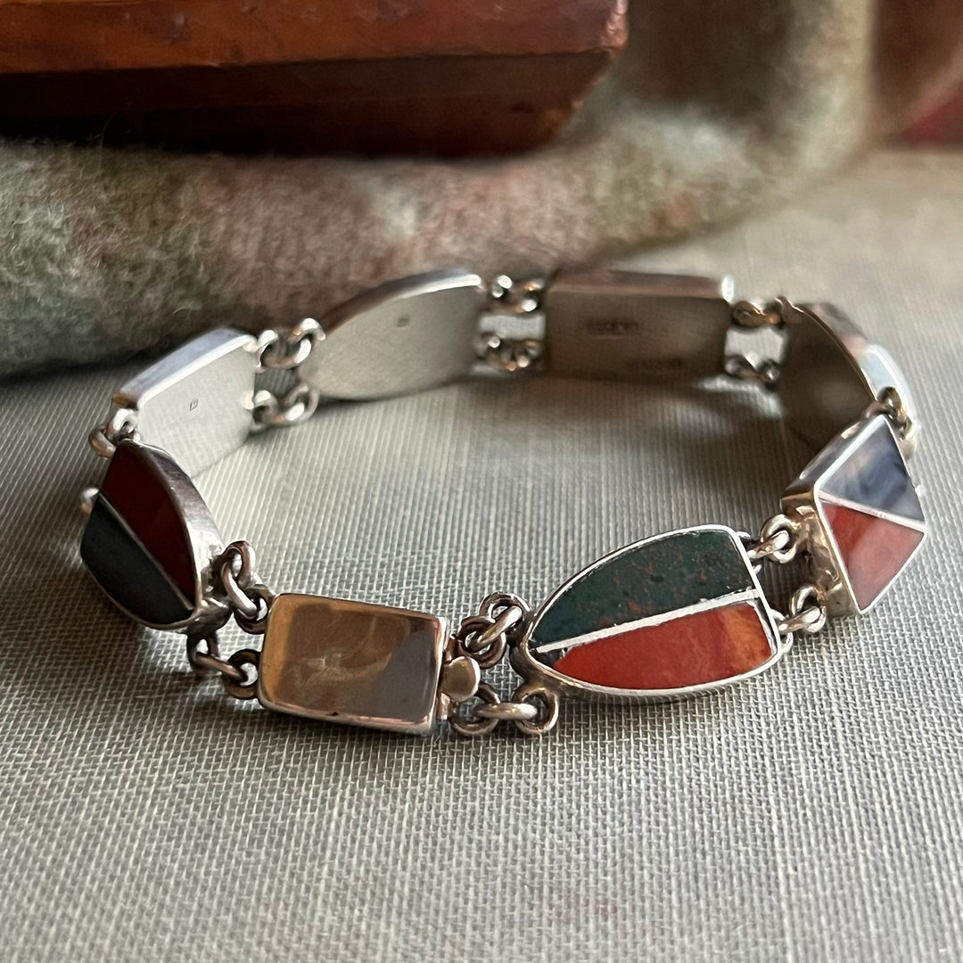 Vintage Scottish Agate Silver Bracelet, Birmingham 1937