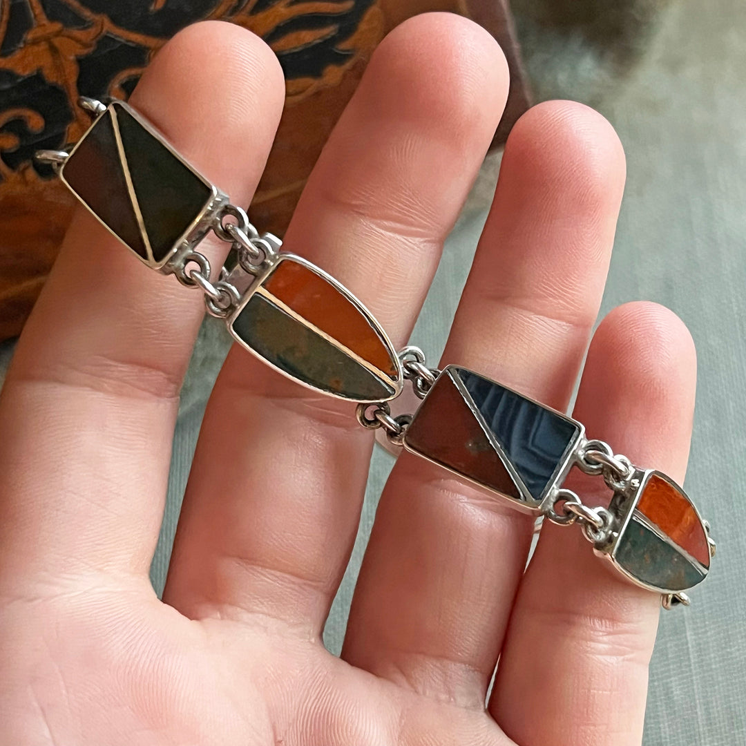 Vintage Scottish Agate Silver Bracelet, Birmingham 1937