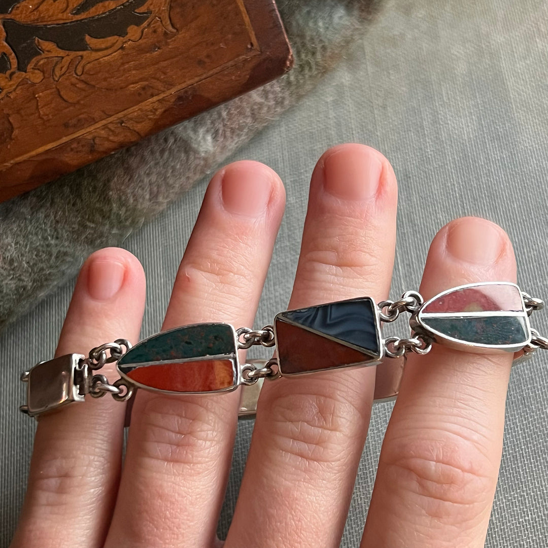 Vintage Scottish Agate Silver Bracelet, Birmingham 1937