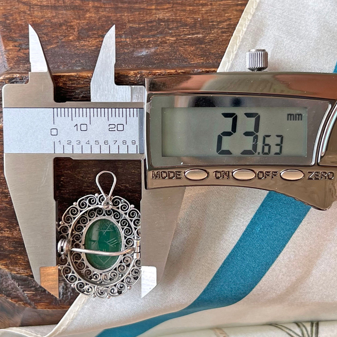 Vintage Silver Chrysoprase Scarab Brooch and Pendant