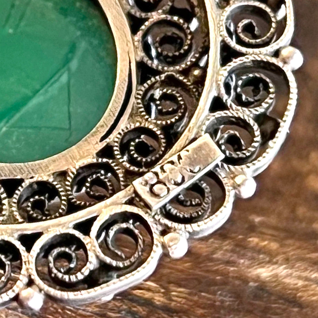 Vintage Silver Chrysoprase Scarab Brooch and Pendant