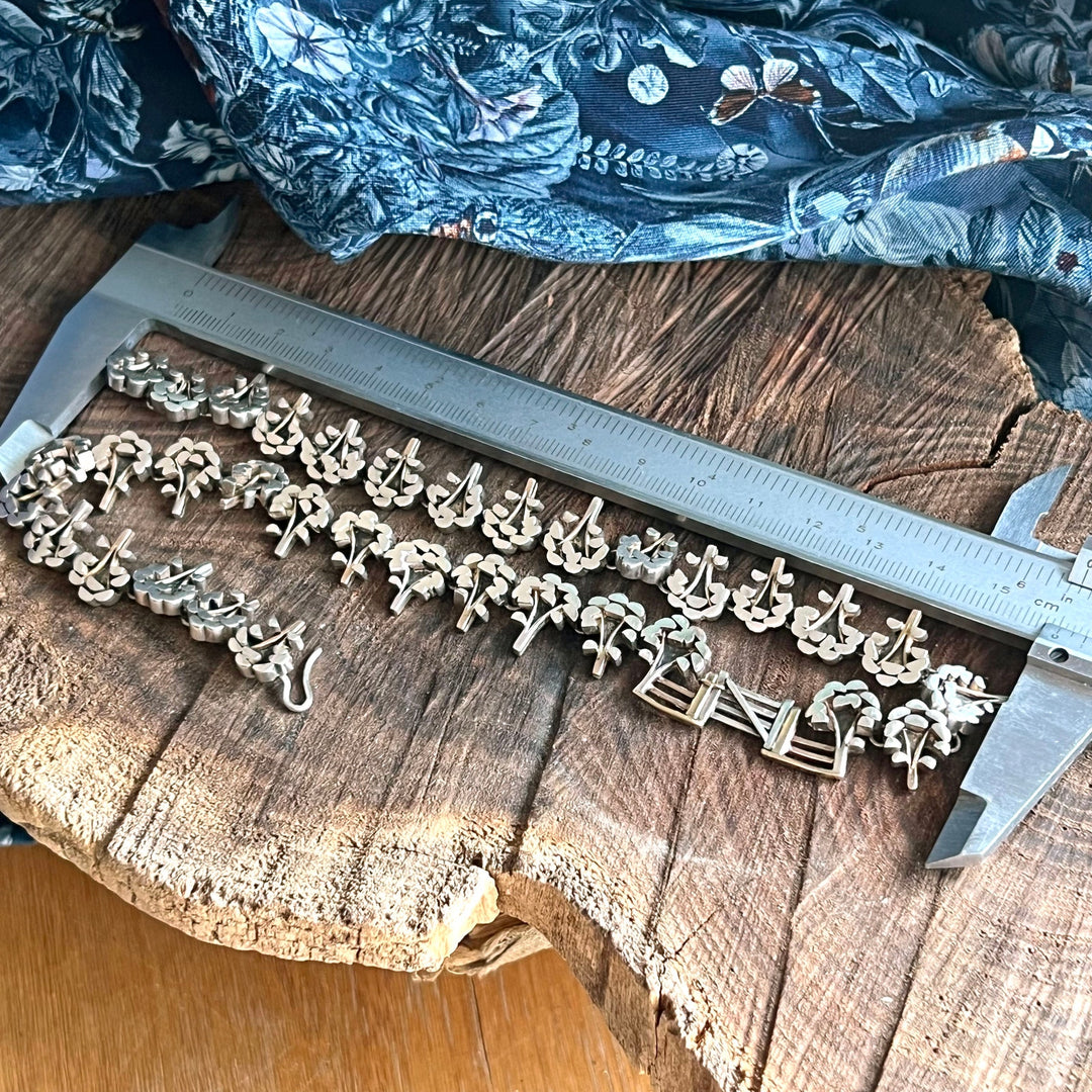 Vintage silver collar necklace trees and gate motif London 1976