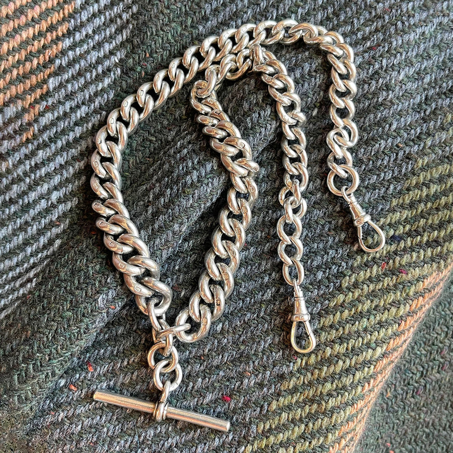 Antique Victorian Silver Watch Chain Necklace Sterling Chunky