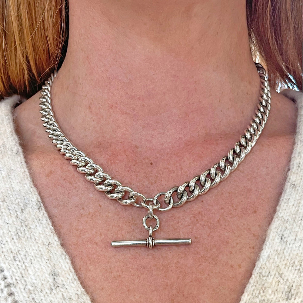 Antique Victorian Silver Watch Chain Necklace Sterling Chunky