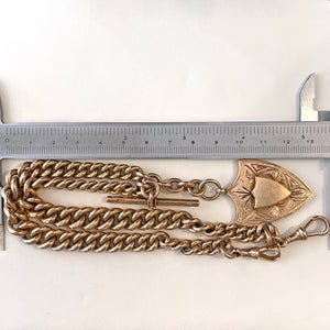 Antique 9k Gold Watch Chain and Shield Fob Necklace 1908 Birmingham