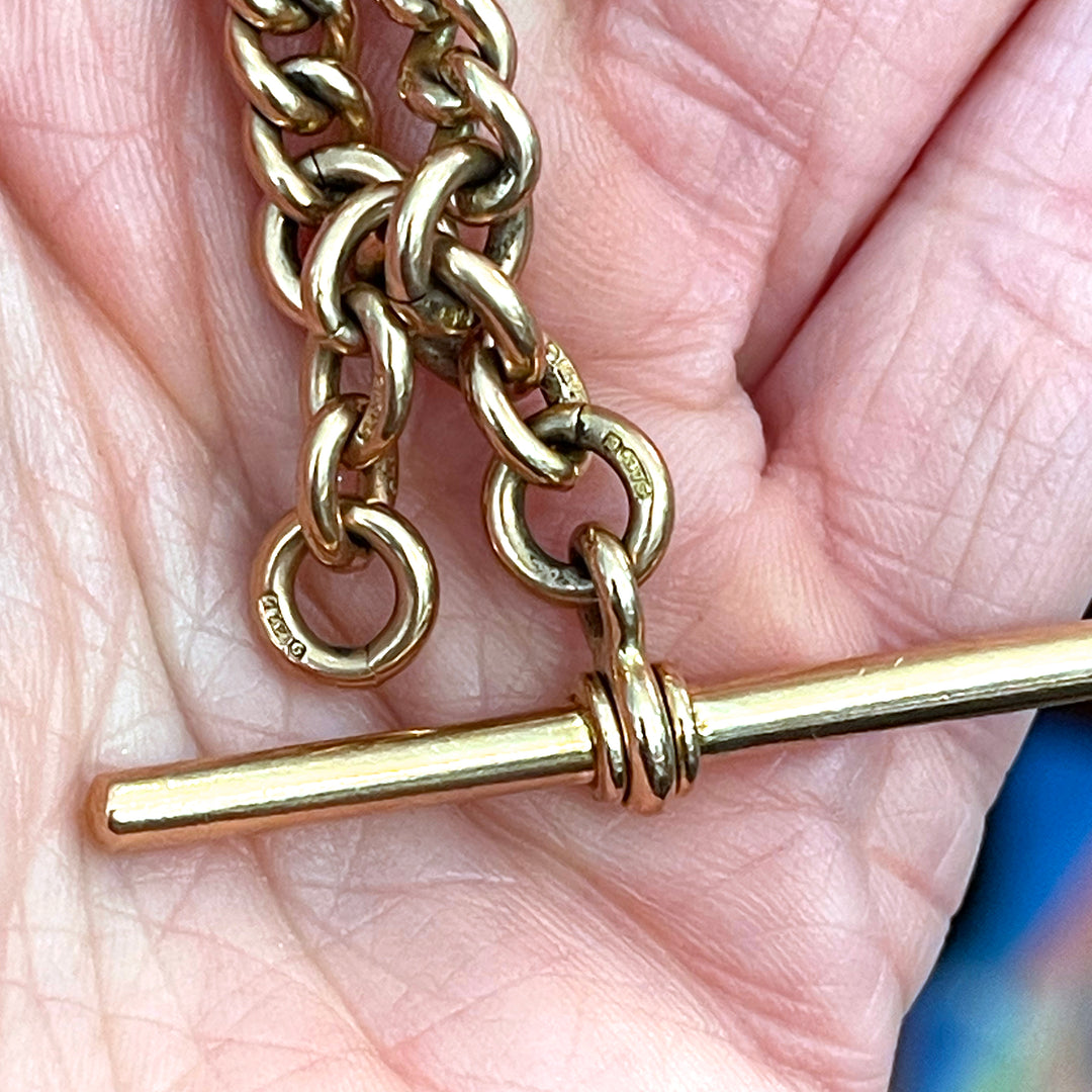 Antique Double Albert Watch Chain Necklace in 9k Gold Dated 1912