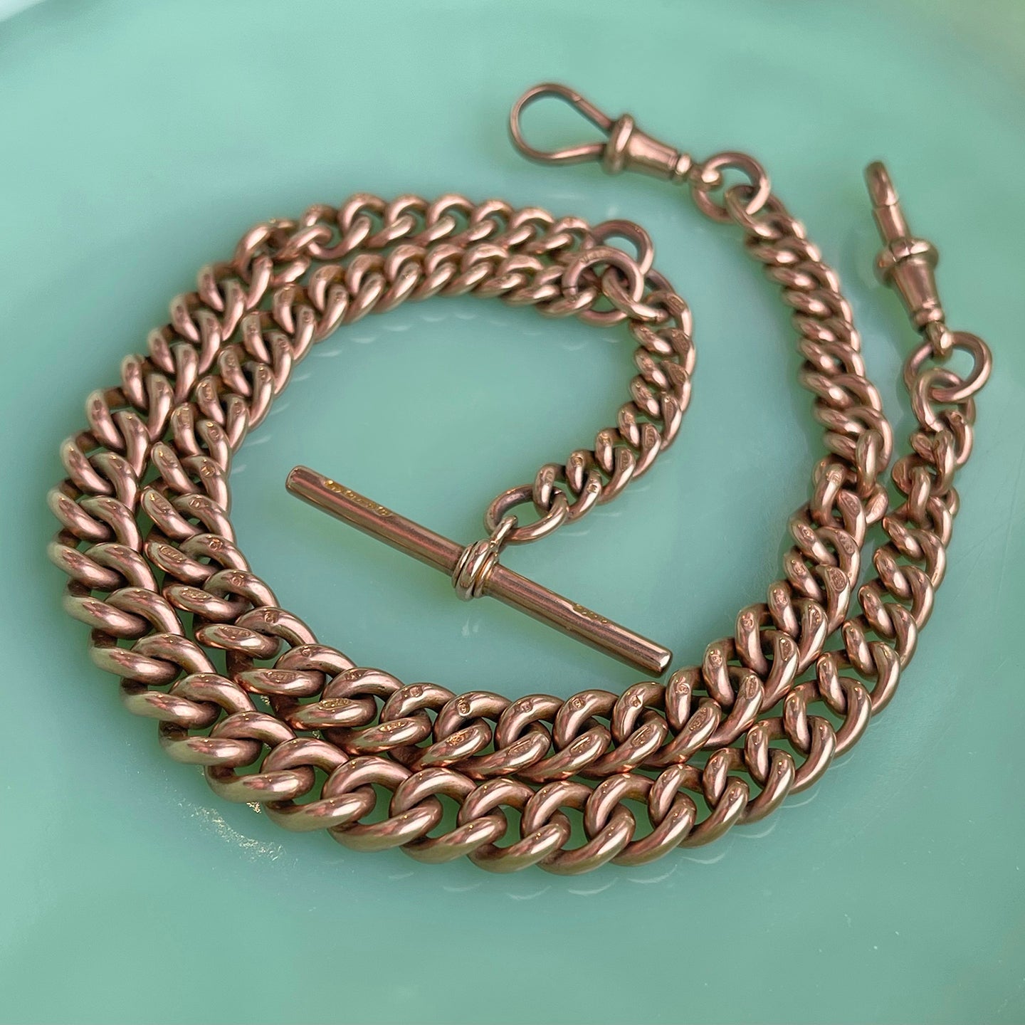Victorian 9K Gold Curb Link Watch Chain Necklace