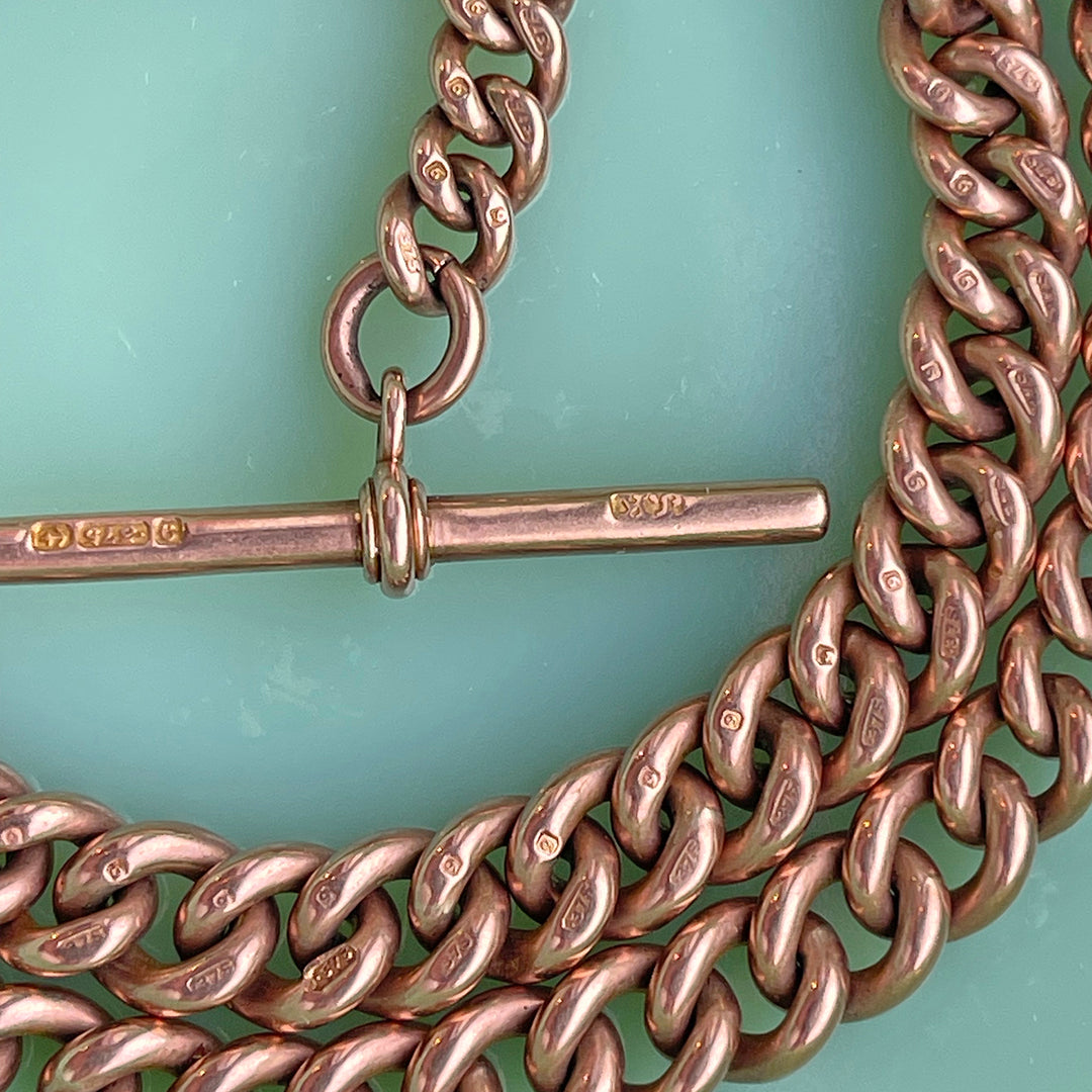 Victorian 9K Gold Curb Link Watch Chain Necklace