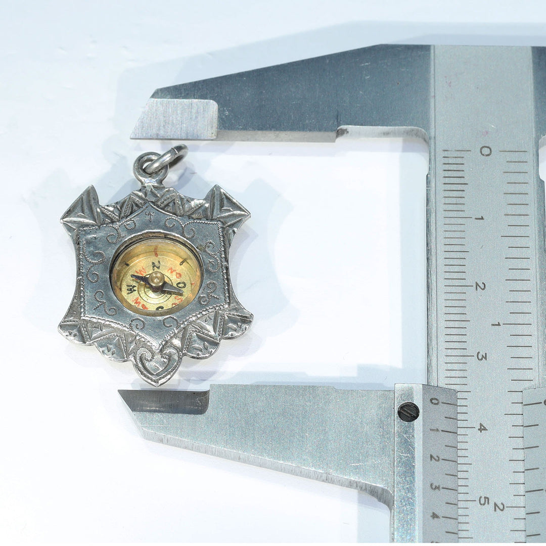 Antique Victorian Sterling Silver Engraved Compass Pendant dated 1896