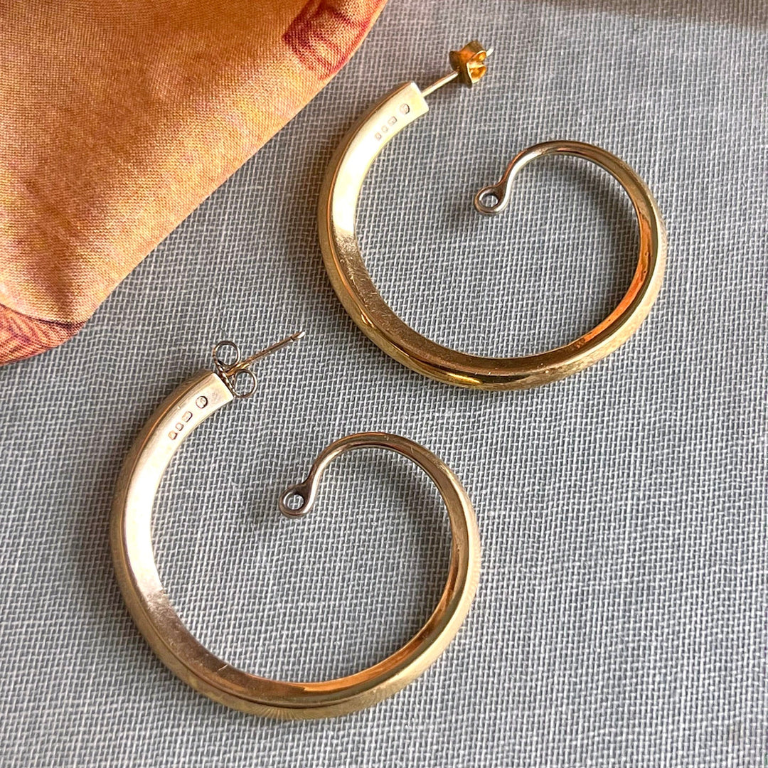 Vintage Sterling Silver Gilt Spiral Drop Earrings, London 1998