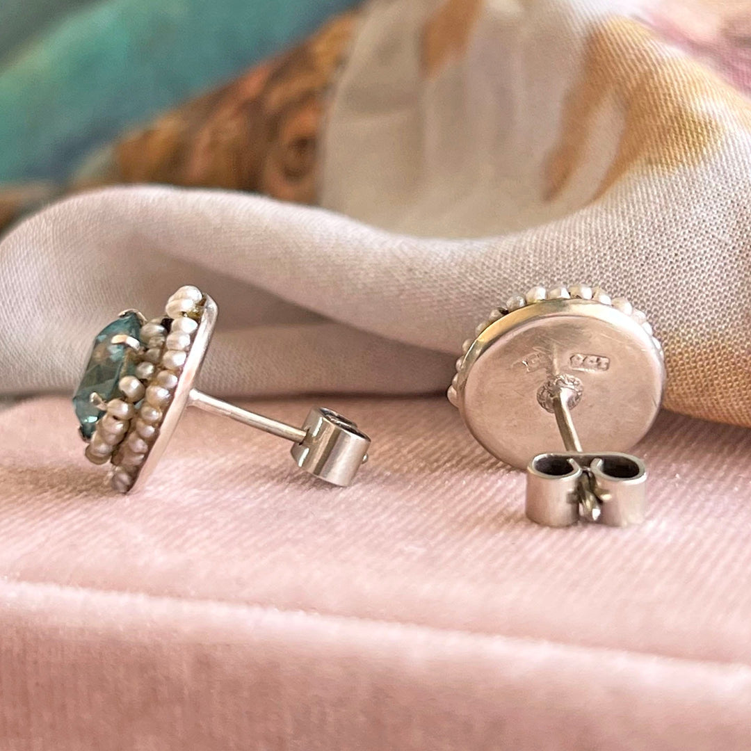 Antique Edwardian Gold Zircon and Seed Pearl Earrings, c.1910