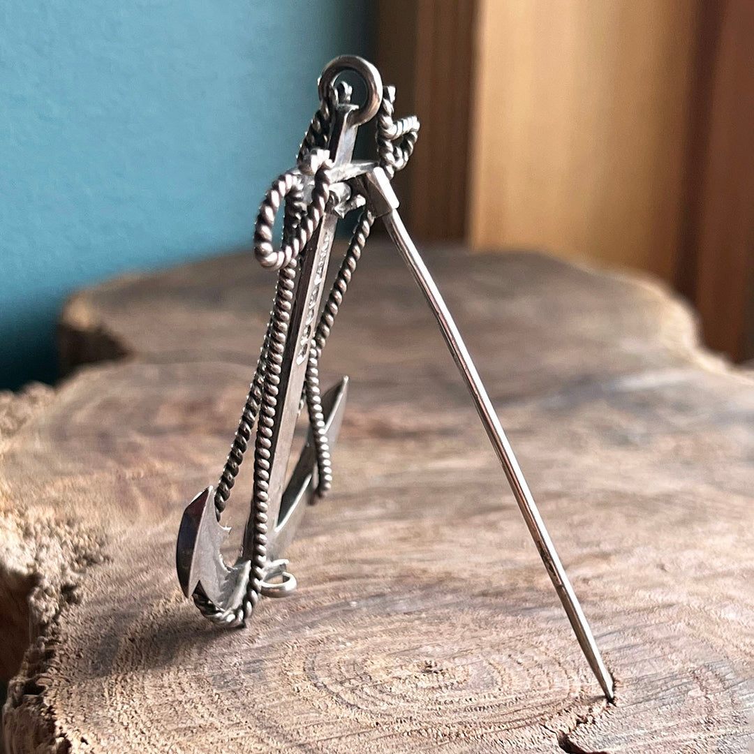 Antique Victorian Sterling Silver Anchor Brooch by Cronin & Wheeler, Birmingham 1846